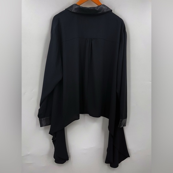 Ruti XL High-Low faux leather Button Up 0990 Top Blouse Black sheer lagenlook - Picture 3 of 12